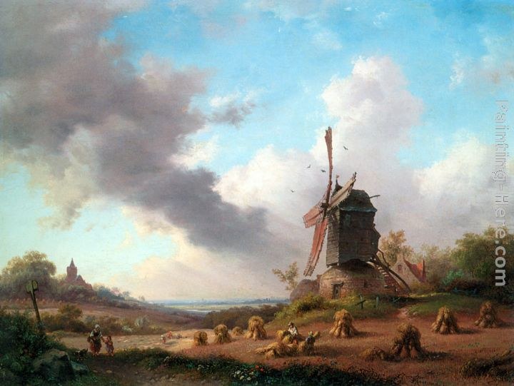 Frederik Marianus Kruseman Summer Landscape with Harvesting Farmers